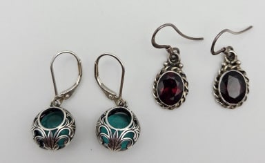 Sterling Silver Red and Blue Crystal Earrings Red Earrings Weigh 3.8 Grams