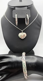 Vintage Sterling Silver Enamel Set Necklace Measures 21"