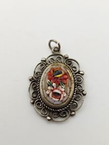 Vintage Sterling Italian Mini Mosaic Pendant Pendant Weighs 3 Grams Metal Not Marked