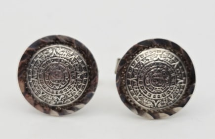 Vintage Mayan Calendar Sterling Silver Cufflinks Cufflinks Weigh 11.3 Grams