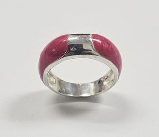 Sterling Silver Red Enamel Ring Italy Ring Weighs 6.3 Grams Size 8