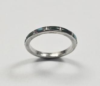 Vintage Sterling Silver Turquoise Inlay Ring Ring Weighs 1.5 Grams