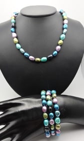 Honora Sterling Multi Color Pearl Set Necklace Measures 18"