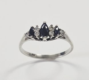 Sterling Silver Sapphire and Crystal Ring Ring Weighs 2.4 Grams Size 10