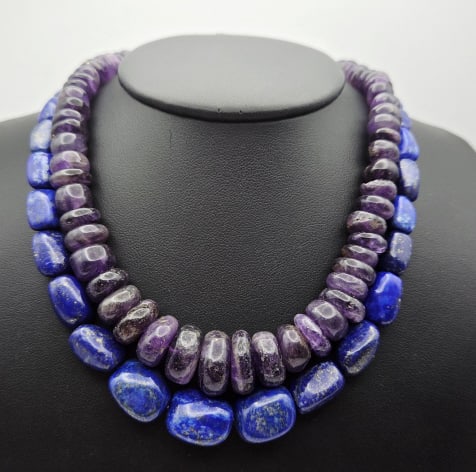 Sterling Clasp Lapis and Amethyst Beaded Necklaces Lapis Necklace Measures 17" (1 of 9)