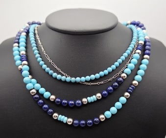 Sterling Silver Turquoise and Lapis Necklaces Lapis Necklace Measures 36"