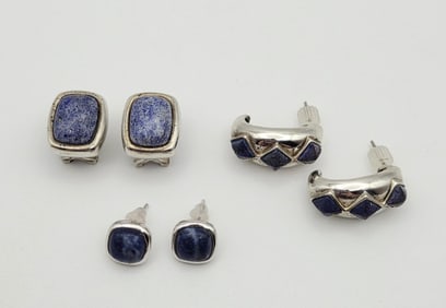 Sterling Silver Lapis Lazuli Earrings Diamond Shape Earrings Weigh 8.2 Grams