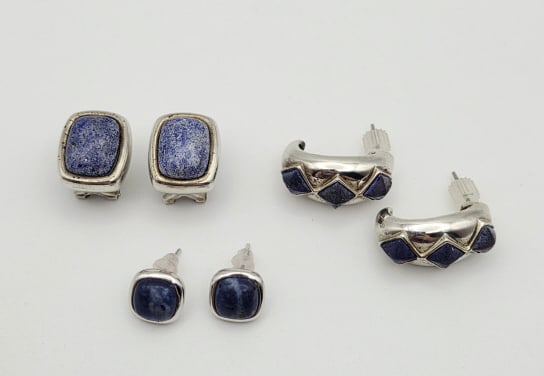 Sterling Silver Lapis Lazuli Earrings Diamond Shape Earrings Weigh 8.2 Grams (1 of 13)