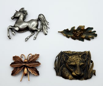 Metal Unicorn Horse Frog On Brass Copper Leaf 1986 JJ Jaguar Cat Brass & Bell Trading Copper
