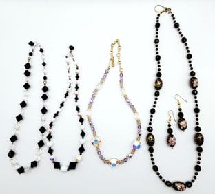 Faceted Black & Clear Glass Bead Choker Faceted Black & White Graduated Glass Bead AB One-Sided
