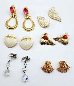 Aurora Borealis Dangle Edgar Beris Enamel Ivory & Enamel Leaf Gold Tone Grape Leaf Red Cabochon