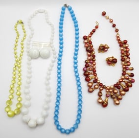 Lemon Moonstone Lucite Bead Necklace White Swirl Bead Necklace & Earrings Italy Blue Moonstone Bead
