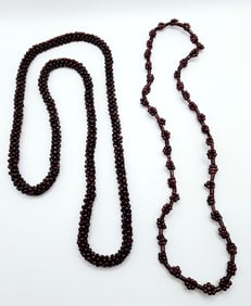 Natural Red Garnet Beaded Twisted Rolled Style & Cluster Beaded Hand Stung Necklaces