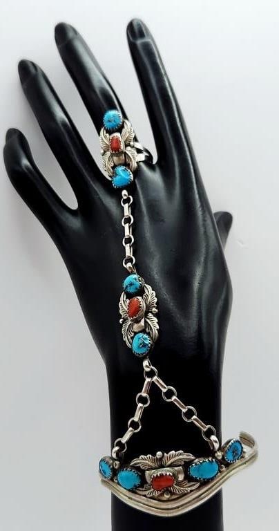 Native American Zuni Sterling Silver Slave Bracelet Cuff Size 9 Ring (1 of 10)