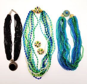 Silver Tone Multi-Strand Tribal Black Seed Bead & Faux Onyx Necklace Pendant Belini Multi-Strand
