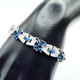 Crown Trafari Silver Tone & Aegean Blue Rhinestone Bracelet Safety