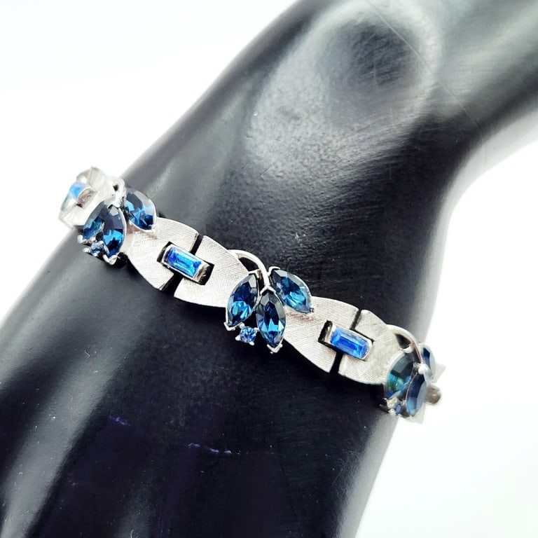 Crown Trafari Silver Tone & Aegean Blue Rhinestone Bracelet Safety (1 of 8)