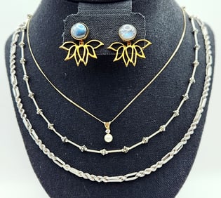 925 Vermeil Fair Trade Labradoite Post Earring With Gold Tone Lotus Jackets 17" Sterling Silver