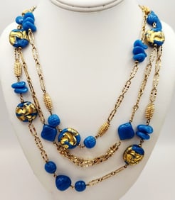 Larry Vrba For Castle Cliff Gold Tone Statement Necklace Necklace is 24".