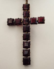 Tomeco Slovaquie Czechoslovakia Square Cut Ruby Garnet Cross Pendant