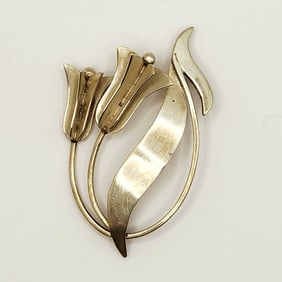 Modernist Sterling Silver Tulips Floral Mexico Signed Elna Weighs 28.29 grams