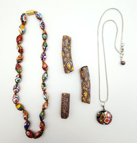 Murano Glass Millefiori Beaded Necklace Venetian Glass African Trade Beads & Millefiori Venetian