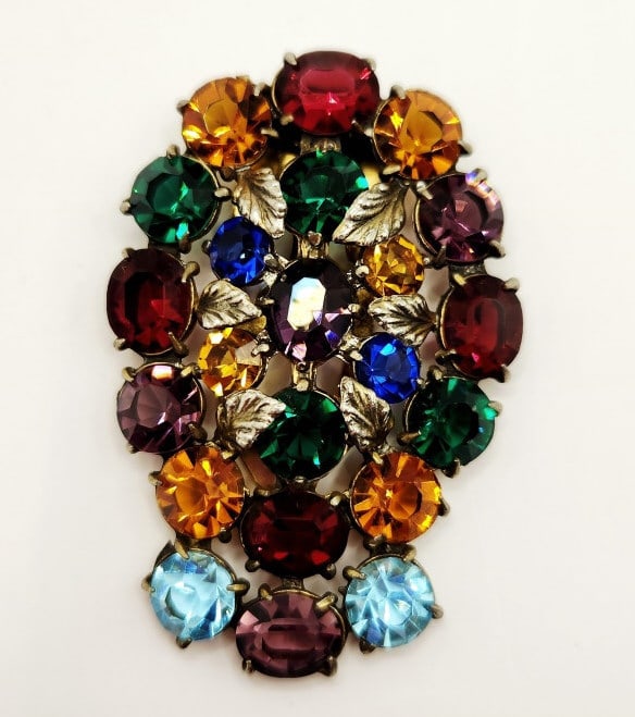Antique Art Deco Multi-Colored Rhinestone Cluster Fur Clip (1 of 5)