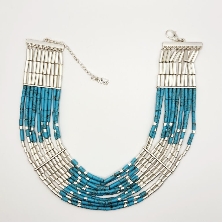 Kenneth Cole Silver Tone & Faux Turquoise Necklace Necklace is 18".: Necklace is 18".For the best shipping rates, please select "Self-Arranged." Once you've done this, you will automatically be added to Kellie's dedicated shipping department. No further action is requi