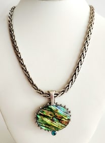Chico's Silver Tone & Abalone Pendant Necklace Necklace is 22"
