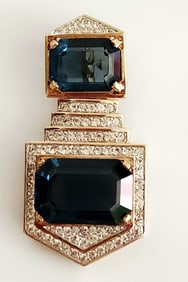 Panetta Dark Blue Stone & Clear Rhinestones Pendant Brooch Pin