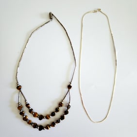 925 Sterling Chain & Silver Tone Tiger Eye Necklace