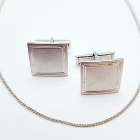 Flex-Let Sterling Silver Cuff Links & 835 Sterling Necklace Chain