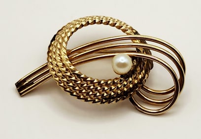 Vintage Janice 12K Yellow Gold Filled & Pearl Brooch Pin