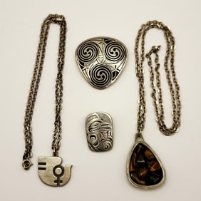 Signed Jorgen Jensen Demark Pewter Necklaces Signed St. Justin Celtic Concentric Circle & Signed