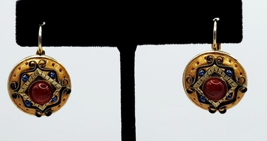 Gold Tone Michal Golan Mulit-Colored Gemstones Earrings