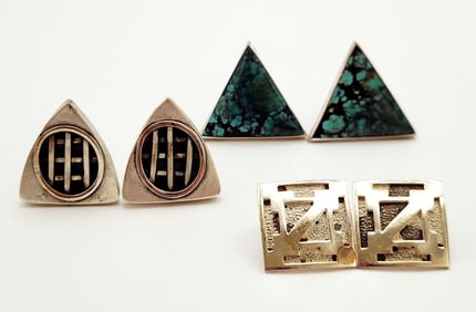 Lot of 3 Sterling Post Earrings Including Turquoise Lot weighs 20.5 grams.