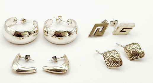 925 Sterling Hoops Dangle & Stud Earrings Lot weighs 33.2 grams.