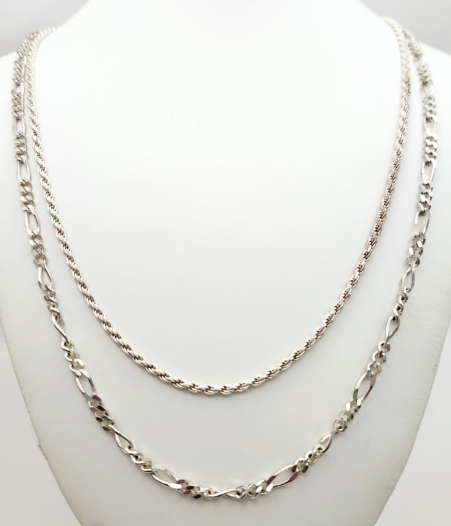 925 Sterling Twist Rope & Link Chain Necklaces 1st necklace is: 1st necklace is 24". 2nd necklace is 30". Lot weighs 43.8 grams.For the best shipping rates, please select "Self-Arranged." Once you've done this, you will automatically be added to Kellie's dedicated