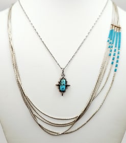 Sterling Turquoise Pendant & Liquid Silver Turquoise Bead Necklaces