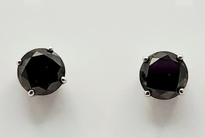 10K White Gold Lab Created Black Diamond Earrings Backs are 10K. Weighs 1.4 grams.