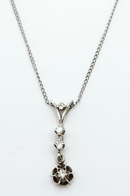 10K White Gold & Rhinestone Pendant On 14K White Gold Chain