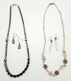 Hematite Necklace & Earrings & Silver Tone & Polymer Bead Necklace & Earrings