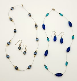Shades of Blues & Greens Silver Tone Necklaces & Earrings Sets Necklaces are 17" & 18".