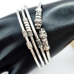 Lot of 4 Sterling Silver Bangle Bracelets Including Lion Head