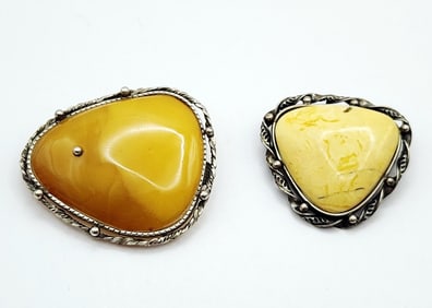 Sterling Silver Butterscotch Amber & Baltic Amber Brooches Pins