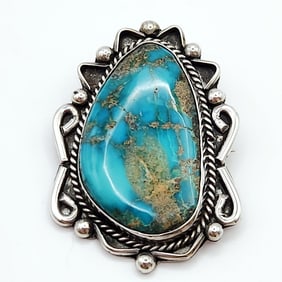 Sterling Silver Turquoise Pendant Brooch Pin Weighs 20.7 grams. Acid tested sterling.