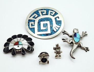 925 Sterling Turtle Snowman Turquoise Inlay Turquoise Onyx Coral Mother-Of-Pearl & Turquoise & Lapis