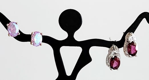 Avon Sterling Silver Sunset CZ & Ruby Color Classic Gem Earrings Lot weighs 4.2 grams.
