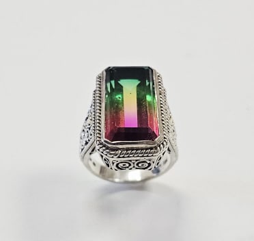 18K & Sterling Silver Watermelon Tourmaline Ring Ring is a size 6 Ring weighs 9.8 Grams (1 of 9)