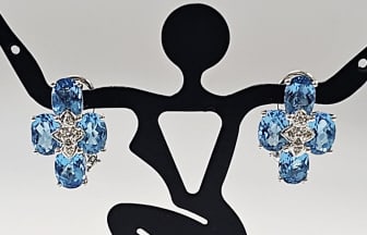 14K Gold Blue Topaz & Diamond Accent Earrings Earrings weigh 5.9 Grams total